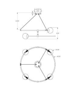 Lámpara dorada 4 luces Ø 61 cm BALANCE medidas