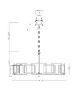 Lámpara dorada 8 luces Ø 87 cm BOWI medidas