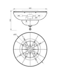 Lámpara dorada y cristal 16 luces Ø 60 cm BASFOR medidas