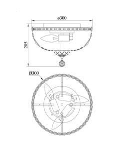 Lámpara dorada y cristal 3 luces Ø 30 cm BASFOR medidas