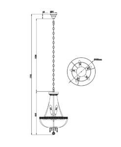Lámpara dorada y cristal 6 luces Ø 40 cm BELLA medidas