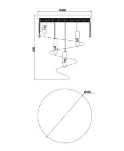 Lámpara dorada y cristal Ø 42 cm CASCADE medidas
