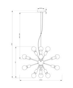 Lámpara dorada y negra 12 luces Ø 75 cm JACKSON medidas