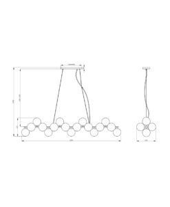 Lámpara lineal dorada 25 luces DALLAS medidas
