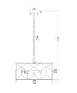 Lámpara lino y dorada 4 luces Ø 45 cm MESSINA medidas