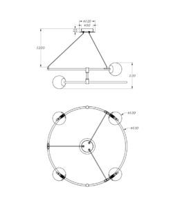 Lámpara negra 4 luces Ø 61 cm BALANCE medidas