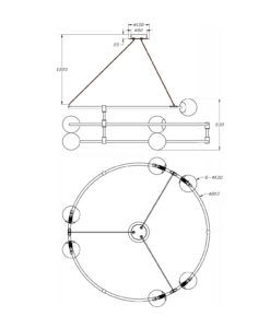 Lámpara negra 6 luces Ø 81 cm BALANCE medidas