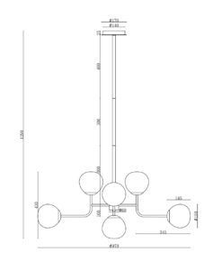 Lámpara níquel y cristal 8 luces Ø 97 cm ERICH medidas
