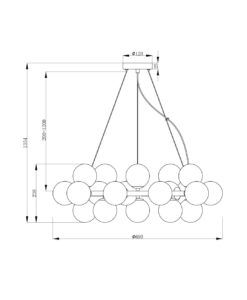 Lámpara suspensión cromo 25 luces Ø 69 cm DALLAS medidas