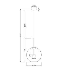 Lámpara suspensión dorada Ø 35 cm COMETA LED medidas