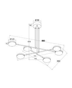 Lámpara suspensión negra 6 luces FAD LED 38W medidas