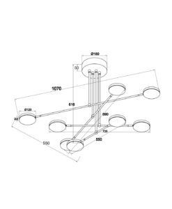 Lámpara suspensión negra 8 luces FAD LED 48W medidas
