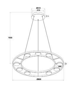 Lámpara suspensión negra Ø 80 cm FAD LED 63W medidas