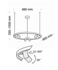 Lámpara 6 luces Ø 98 cm SATELLITE LED medidas