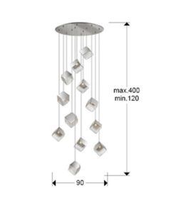 Lámpara cromo y cristal 12 luces Ø 90 cm PRISCILA medidas