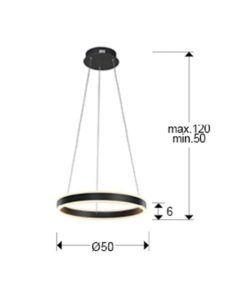 Lámpara negra Ø 50 cm HELIA LED medidas