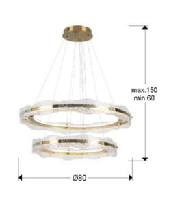 Lámpara oro dos aros Ø 80 cm LIRA LED medidas