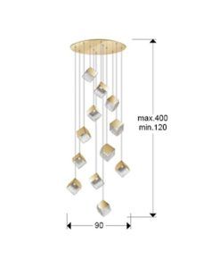 Lámpara oro y cristal 12 luces Ø 90 cm PRISCILA medidas