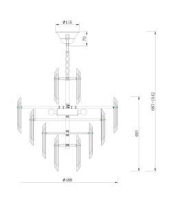 Lámpara suspensión 6 luces Ø 48 cm FLARE medidas