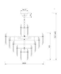 Lámpara suspensión 8 luces Ø 60 cm FLARE medidas