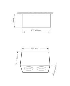 Lámpara negra dos luces SLIM medidas