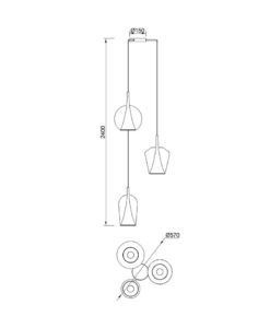 Lámpara colgante cristal 3 luces Ø 57 cm ELSA medidas