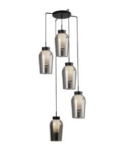 Lámpara de cristal ahumado y negro 5 luces NORA