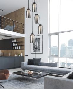 Lámpara de cristal ahumado y negro 5 luces NORA ambiente