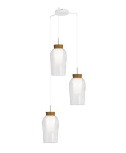 Lámpara de cristal y madera 3 luces NORA