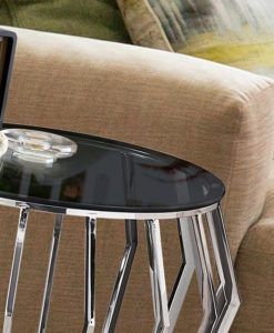 Mesa auxiliar velador acero brillo y cristal CIROS detalles