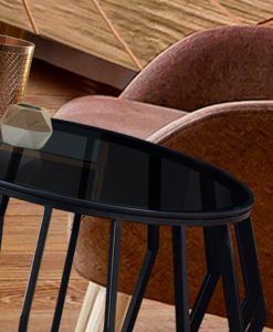 Mesa auxiliar velador negro mate y cristal CIROS detalles