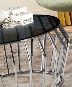 Mesa de centro salón acero brillo y cristal CIROS detalles