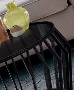 Mesa de centro salón negro mate y cristal CIROS detalles