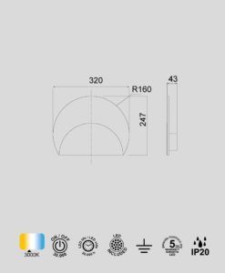 Aplique blanco y simulación mármol LED 12W MARMOL medidas
