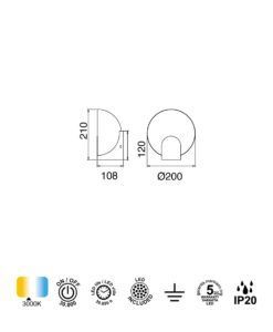 Aplique Ø 20 cm OCULO LED 5W medidas