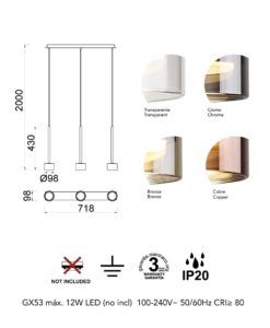 Lámpara 3 luces Ø 9,8 cm TONIC medidas