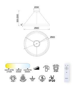 Lámpara grande Ø 90 cm NISEKO II LED 66W medidas