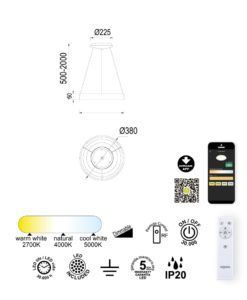 Lámpara Ø 38 cm NISEKO II LED 30W medidas