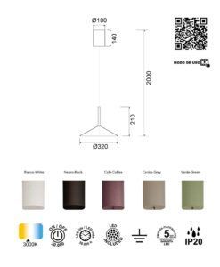 Lámpara Ø 32 cm CALICE LED 16W medidas