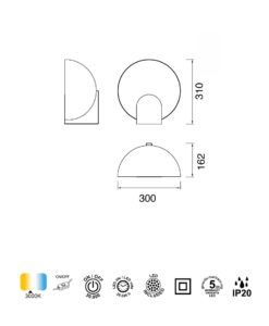 Lámpara de mesa Ø 30 cm OCULO LED 12W medidas