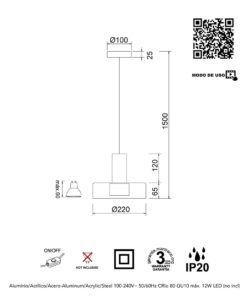 Lámpara de techo Ø 22 cm GIN medidas