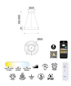 Lámpara Ø 50 cm NISEKO II LED 40W medidas