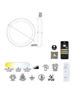 Plafón Ø 65 cm NISEKO II LED 50W medidas