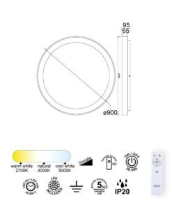 Plafón grande Ø 90 cm NISEKO II LED 78W - Medidas