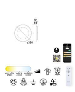 Plafón Ø 38 cm NISEKO II LED 30W medidas