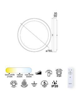 Plafón simulación madera Ø 78 cm NISEKO II LED 58W - Medidas