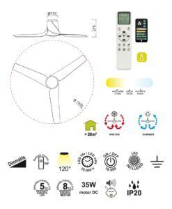 Ventilador Ø 133 cm USHUAIA LED medidas