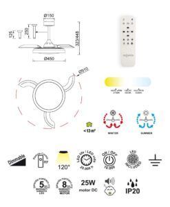 Ventilador plafón Ø 91 cm MISTRAL MINI LED medidas