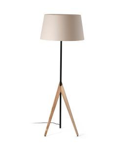 Lámpara de pie negra, beige y madera TREEWOOD 2