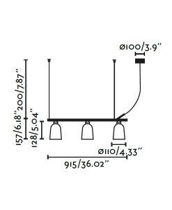 Lámpara lineal 3 luces STUDIO medidas